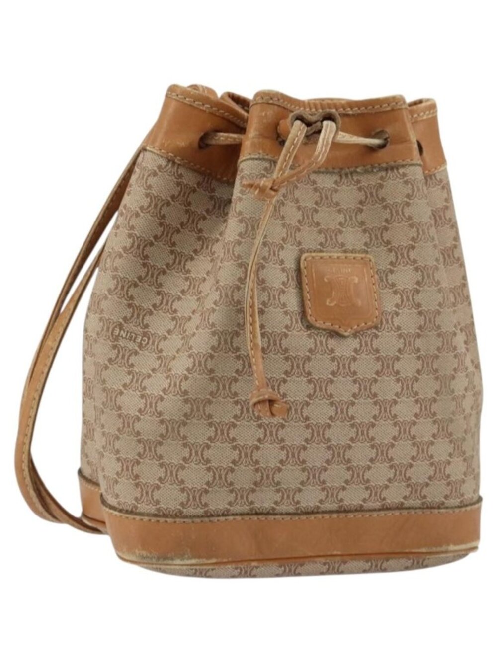 CELINE Macadam Canvas Shoulder Bag Beige